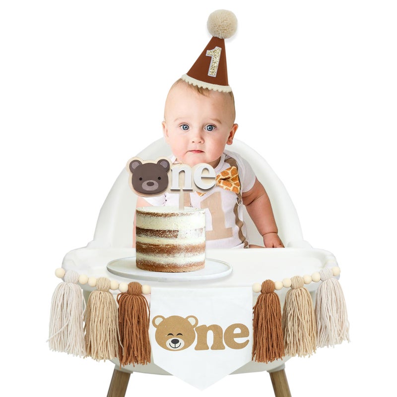 DCJHFJ Wildflower 1st High Chair Banner Birthday Party Decorations for Girl Light Pink One Flower Cake Topper 1st Birthday Decorations Supplies - Image 1